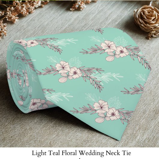 Light Teal Floral Wedding  Neck Tie Stropdas