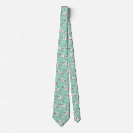 Light Teal Floral Wedding Neck Tie Stropdas (Voorkant)