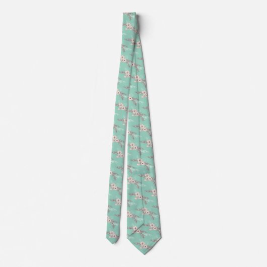 Light Teal Floral Wedding  Neck Tie Stropdas (Achterkant)