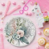 Light Terracotta en Sage Green Peonies Wedding Papieren Bordje (Feest)