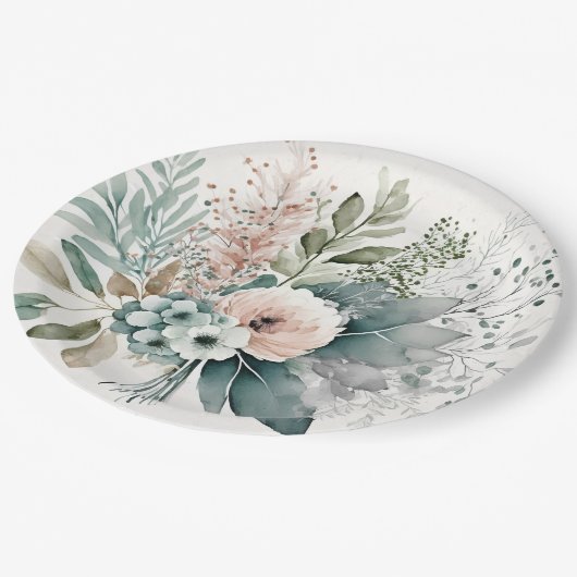 Light Terracotta en Sage Green Peonies Wedding Papieren Bordje (Gekanteld)