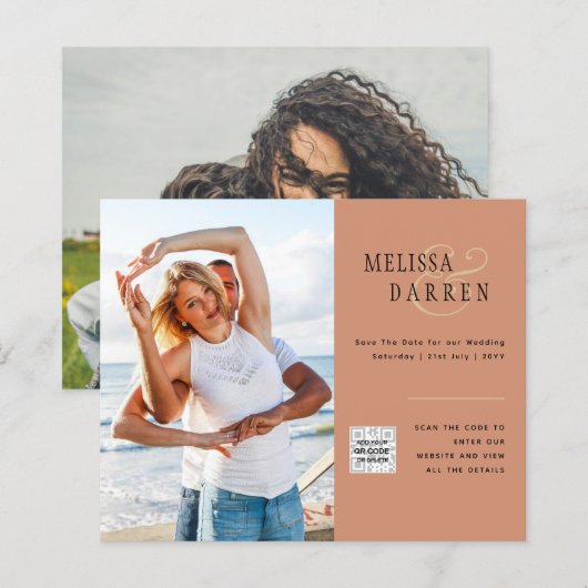 Light Terracotta PHOTO Weddenschap SAVE DATE QR CO (Voorkant / Achterkant)