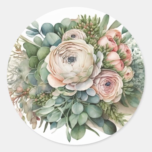 Light Terracotta Sage Waterverf Peony Wedding Cla Ronde Sticker (Voorkant)