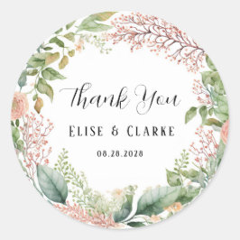 Light Terracotta Sage Waterverf Peony Wedding Ronde Sticker