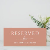Light Terracotta Simple Wedding Reserved Sign Kaart (Staand voorkant)