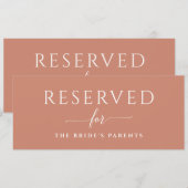 Light Terracotta Simple Wedding Reserved Sign Kaart (Voorkant / Achterkant)