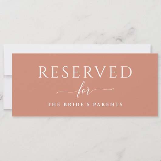 Light Terracotta Simple Wedding Reserved Sign Kaart (Voorkant)