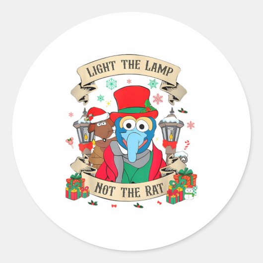 Light The Lamp Not The Rat Funny Christmas Matchin Ronde Sticker (Voorkant)