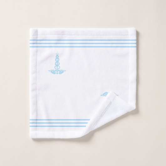 Light Turquoise Blue Caduceus & Stripes on White Bad Handdoek (Wasdoekje)