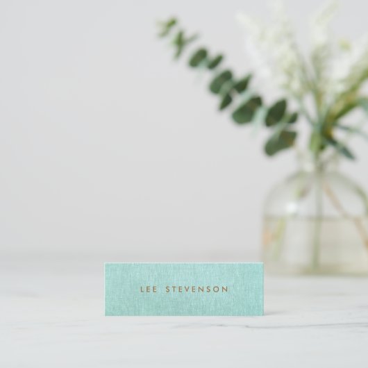 Light Turquoise Blue Linen-look minimalist Mini Visitekaartje (Staand voorkant)