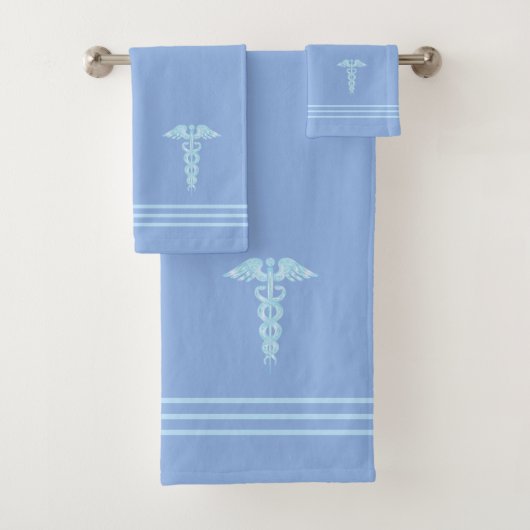 Light Turquoise Caduceus & Stripes on Sky Blue Bad Handdoek (Insitu)