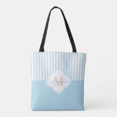 Light Turquoise Colorblock Stripe Monogram Tote Bag (Achterkant)