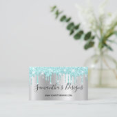 Light Turquoise Glitter Drift Silver Ombre Visitekaartje (Staand voorkant)