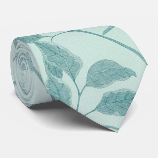 Light Turquoise Leaf Pattern Stropdas (Opgerold)