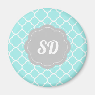 Light Turquoise Quatrefoil aangepast Monogram Magneet