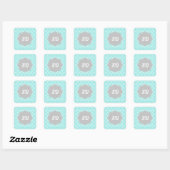 Light Turquoise Quatrefoil aangepast Monogram Vierkante Sticker (Vel)