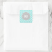 Light Turquoise Quatrefoil aangepast Monogram Vierkante Sticker (Tas)