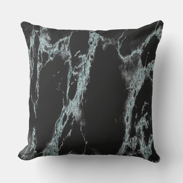 Light Turquoise Vein Black Marble Kijk uit Buitenkussen (Voorkant)