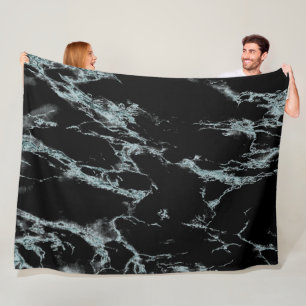 Light Turquoise Vein Black Marble Kijk uit Fleece Deken