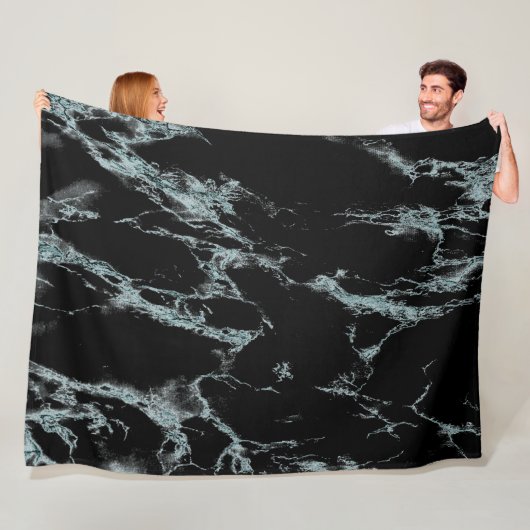 Light Turquoise Vein Black Marble Kijk uit Fleece Deken (In situ)