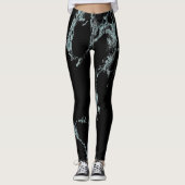 Light Turquoise Vein Black Marble Kijk uit Leggings (Voorkant)