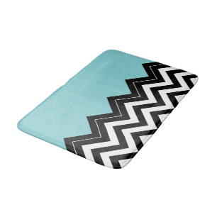 Light Turquoise White Black Zigzag Stripes Pattern Badmat