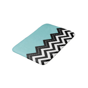 Light Turquoise White Black Zigzag Stripes Pattern Badmat