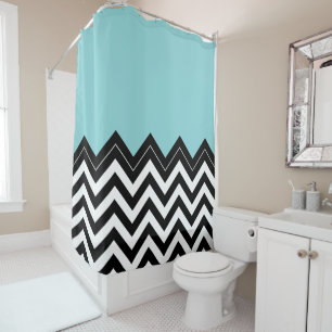 Light Turquoise White Black Zigzag Stripes Pattern Douchegordijn