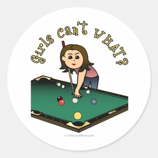 Light Vrouw Billiards Player Ronde Sticker (Voorkant)