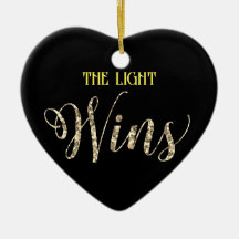 *~* Light Wins Gold Glitter Heart Ornament