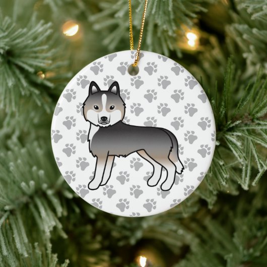 Light Wolf Gray Siberian Husky Cute Cartoon Dog Keramisch Ornament (Boom)