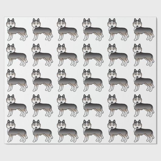 Light Wolf Gray Siberian Husky Cute Dog Pattern Cadeaupapier (Vlak)