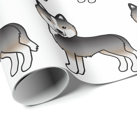 Light Wolf Gray Siberian Husky Cute Dog Pattern Cadeaupapier (Rol Hoek)