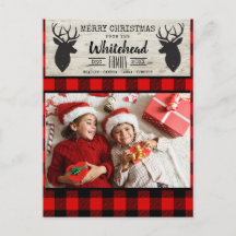Light Wood Deer Red Black Buffalo Plaid Photo