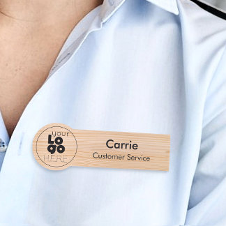 Light Wood Employee Name Tag voor ronde Logo
