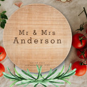 Light Wood Grain Custom Wedding Mr & Mrs Glass Snijplank