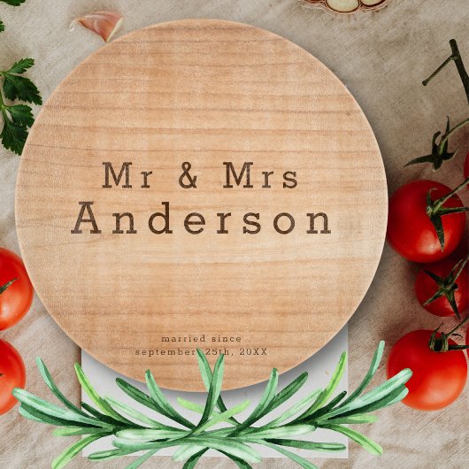 Light Wood Grain Custom Wedding Mr & Mrs Glass Snijplank