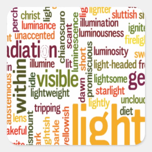 Light Word Cloud Art Print Vierkante Sticker (Voorkant)