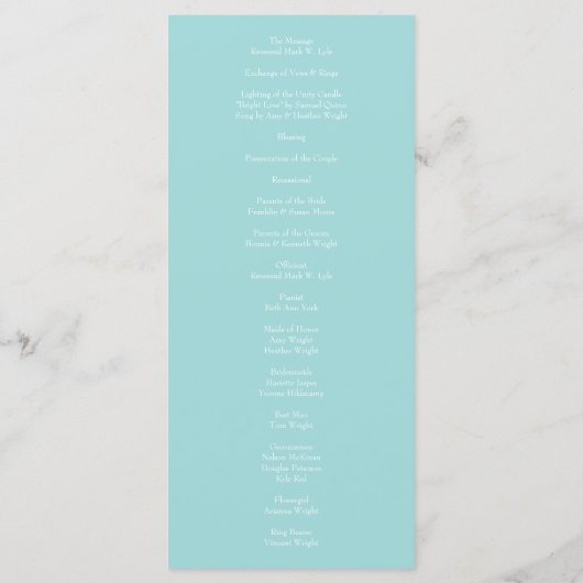 Light Yellow Aqua Blauwgroen Roos Wedding Programs Menu (Achterkant)