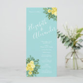 Light Yellow Aqua Blauwgroen Roos Wedding Programs Menu (Staand voorkant)