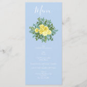 Light Yellow Bleek Blue Roos Floral Wedding Menu (Voorkant)