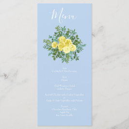 Light Yellow Bleek Blue Roos Floral Wedding Menu