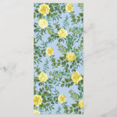 Light Yellow Bleek Blue Roos Floral Wedding Menu (Achterkant)