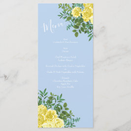 Light Yellow Bleek Blue Roos Floral Wedding Menu