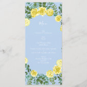 Light Yellow Bleek Blue Roos Floral Wedding Menu (Voorkant)