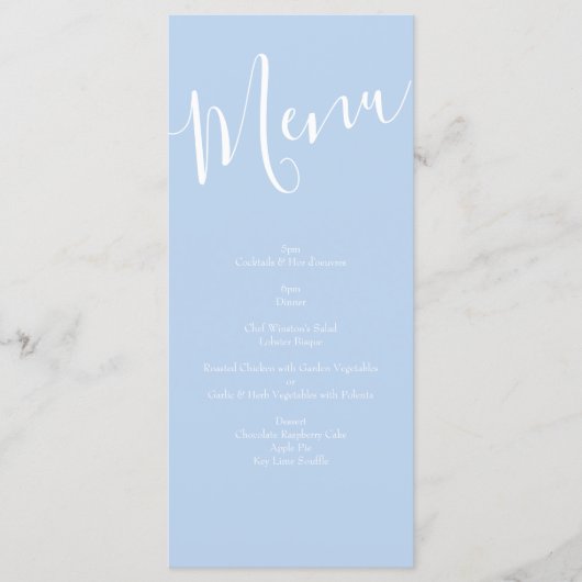 Light Yellow Bleek Blue Roos Floral Wedding Menu (Voorkant)