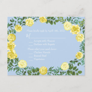 Light Yellow Bleek Blue Roos Wedding Reply Kaart
