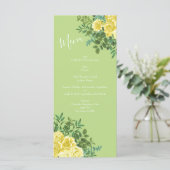 Light Yellow Bleek Green Roos Floral Wedding Menu (Staand voorkant)