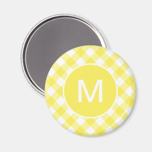 Light Yellow Classic Gingham Pattern Monogram Magneet (Voorkant / Achterkant)