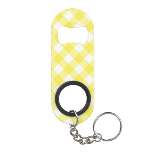 Light Yellow Classic Gingham Pattern Monogram Mini Flessenopener (Achterkant)